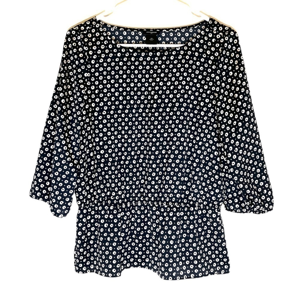 2/$30 Ann Taylor - Navy and Cream Printed Blouse